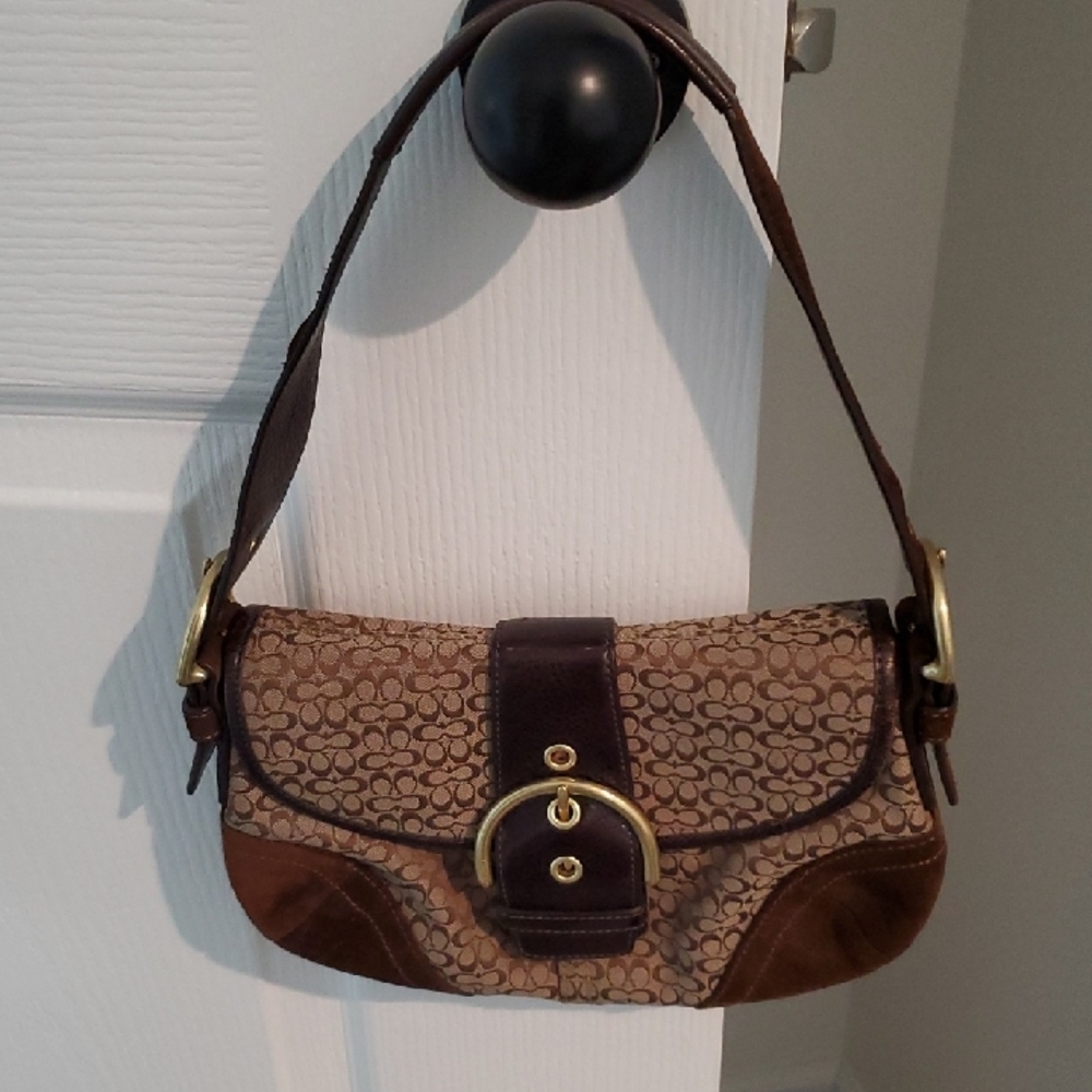 Coach Brown Signature Monogram Satchel with Gold Hardware